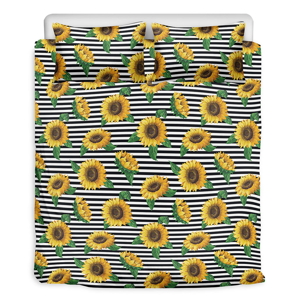 Stripe Sunflower Pattern Print Duvet Cover Bedding Set