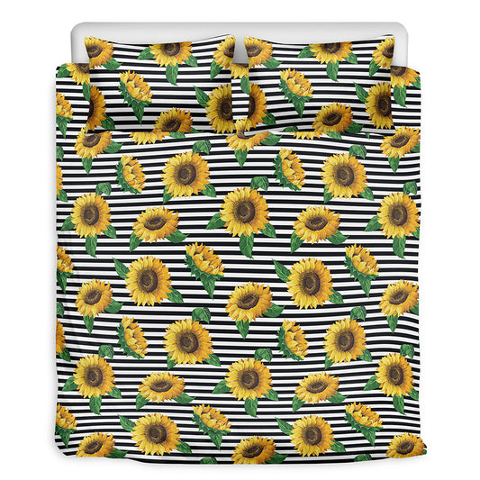 Stripe Sunflower Pattern Print Duvet Cover Bedding Set