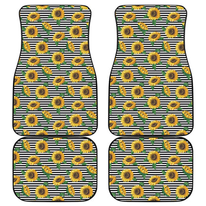 Stripe Sunflower Pattern Print Front and Back Car Floor Mats