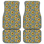 Stripe Sunflower Pattern Print Front and Back Car Floor Mats