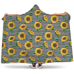 Stripe Sunflower Pattern Print Hooded Blanket