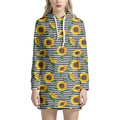 Stripe Sunflower Pattern Print Pullover Hoodie Dress
