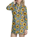 Stripe Sunflower Pattern Print Hoodie Dress