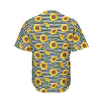 Stripe Sunflower Pattern Print Men's Baseball Jersey