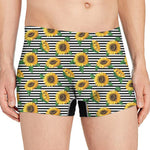 Stripe Sunflower Pattern Print Men's Boxer Briefs