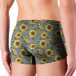 Stripe Sunflower Pattern Print Men's Boxer Briefs
