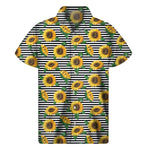 Stripe Sunflower Pattern Print Men's Short Sleeve Shirt
