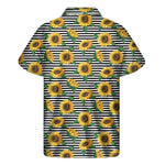 Stripe Sunflower Pattern Print Men's Short Sleeve Shirt