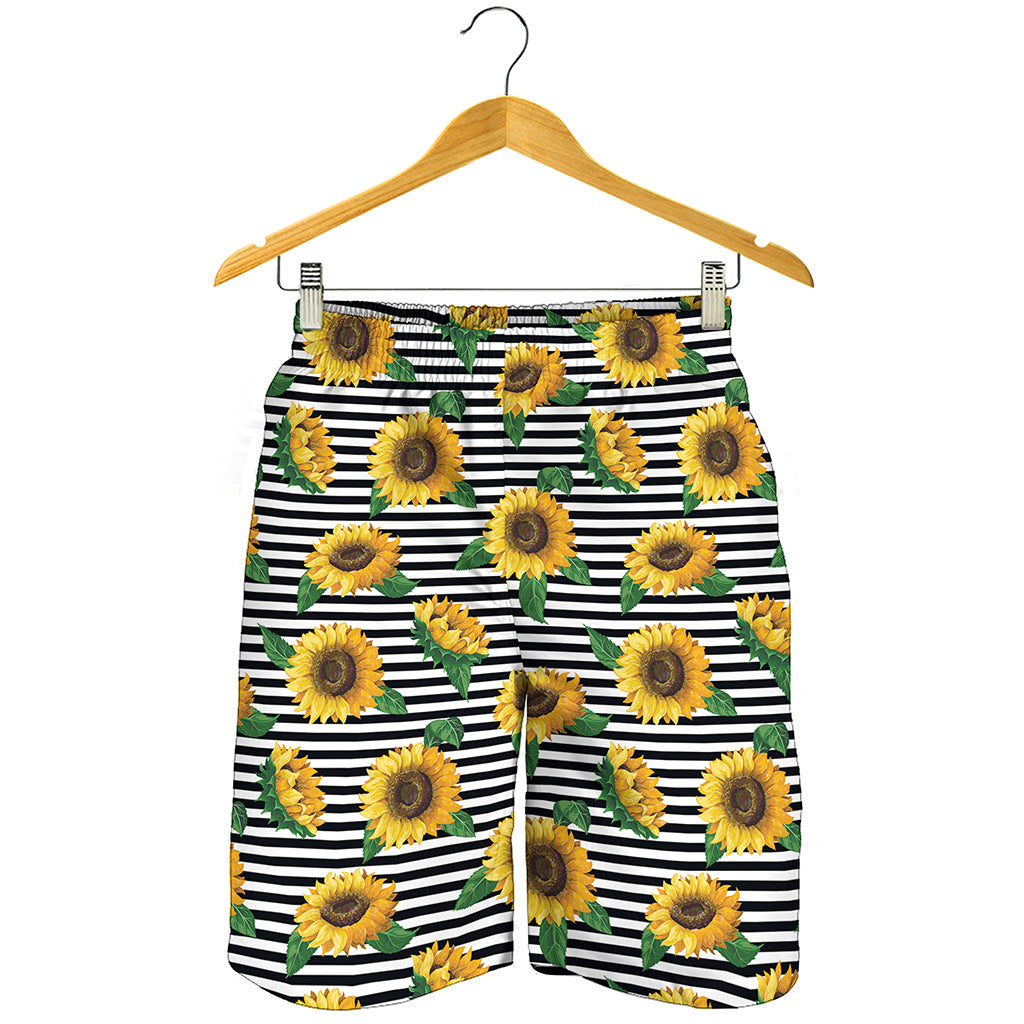 Stripe Sunflower Pattern Print Men's Shorts