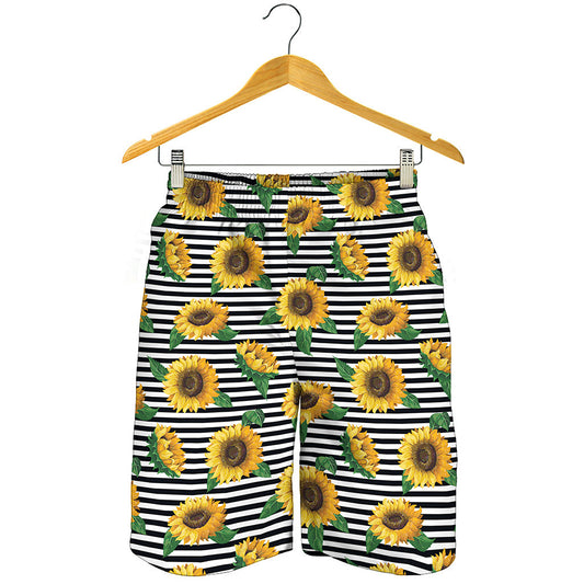 Stripe Sunflower Pattern Print Men's Shorts