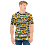Stripe Sunflower Pattern Print Men's T-Shirt