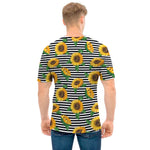 Stripe Sunflower Pattern Print Men's T-Shirt
