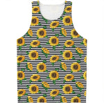 Stripe Sunflower Pattern Print Men's Tank Top