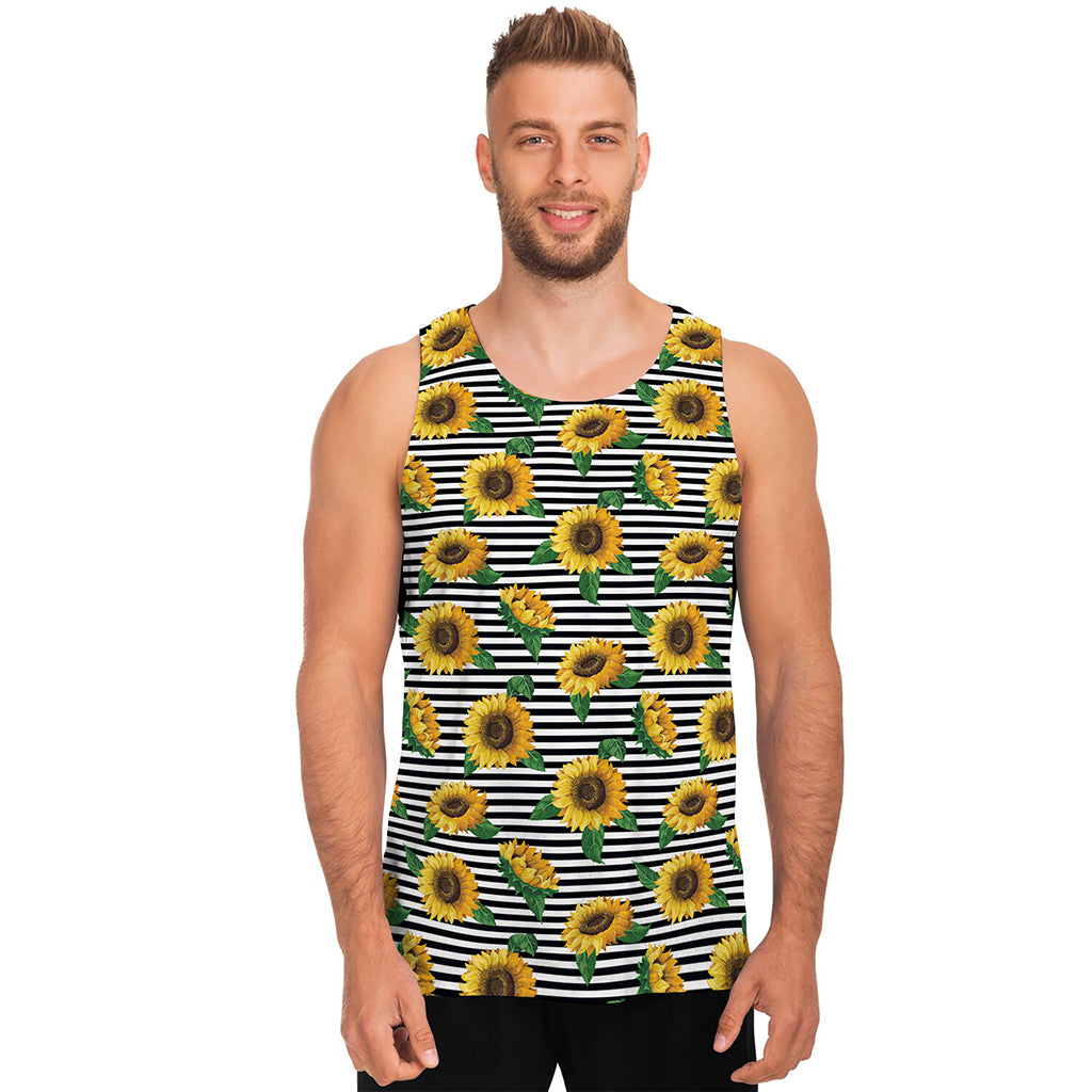 Stripe Sunflower Pattern Print Men's Tank Top