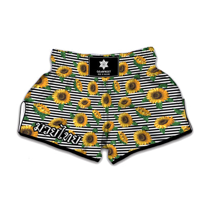 Stripe Sunflower Pattern Print Muay Thai Boxing Shorts