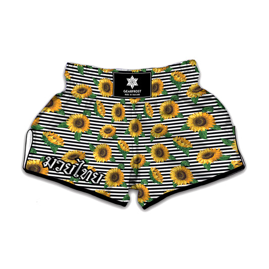 Stripe Sunflower Pattern Print Muay Thai Boxing Shorts