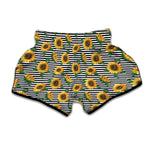Stripe Sunflower Pattern Print Muay Thai Boxing Shorts
