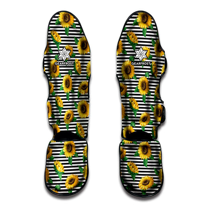 Stripe Sunflower Pattern Print Muay Thai Shin Guard