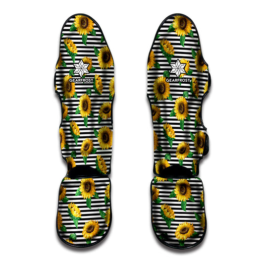 Stripe Sunflower Pattern Print Muay Thai Shin Guard