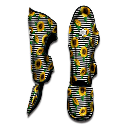 Stripe Sunflower Pattern Print Muay Thai Shin Guard