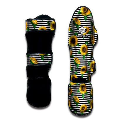 Stripe Sunflower Pattern Print Muay Thai Shin Guard