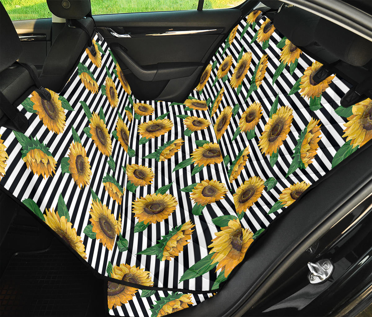 Stripe Sunflower Pattern Print Pet Car Back Seat Cover