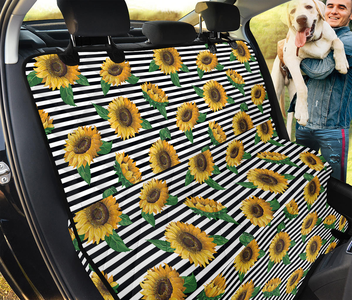 Stripe Sunflower Pattern Print Pet Car Back Seat Cover
