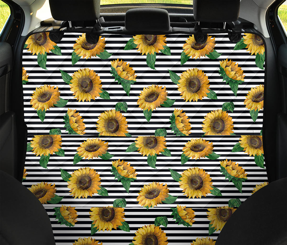 Stripe Sunflower Pattern Print Pet Car Back Seat Cover