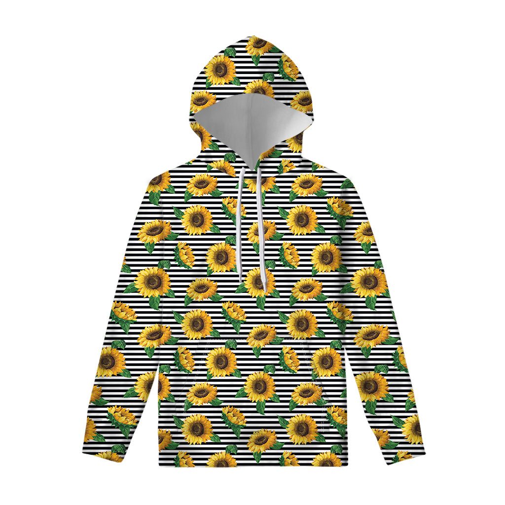 Stripe Sunflower Pattern Print Pullover Hoodie