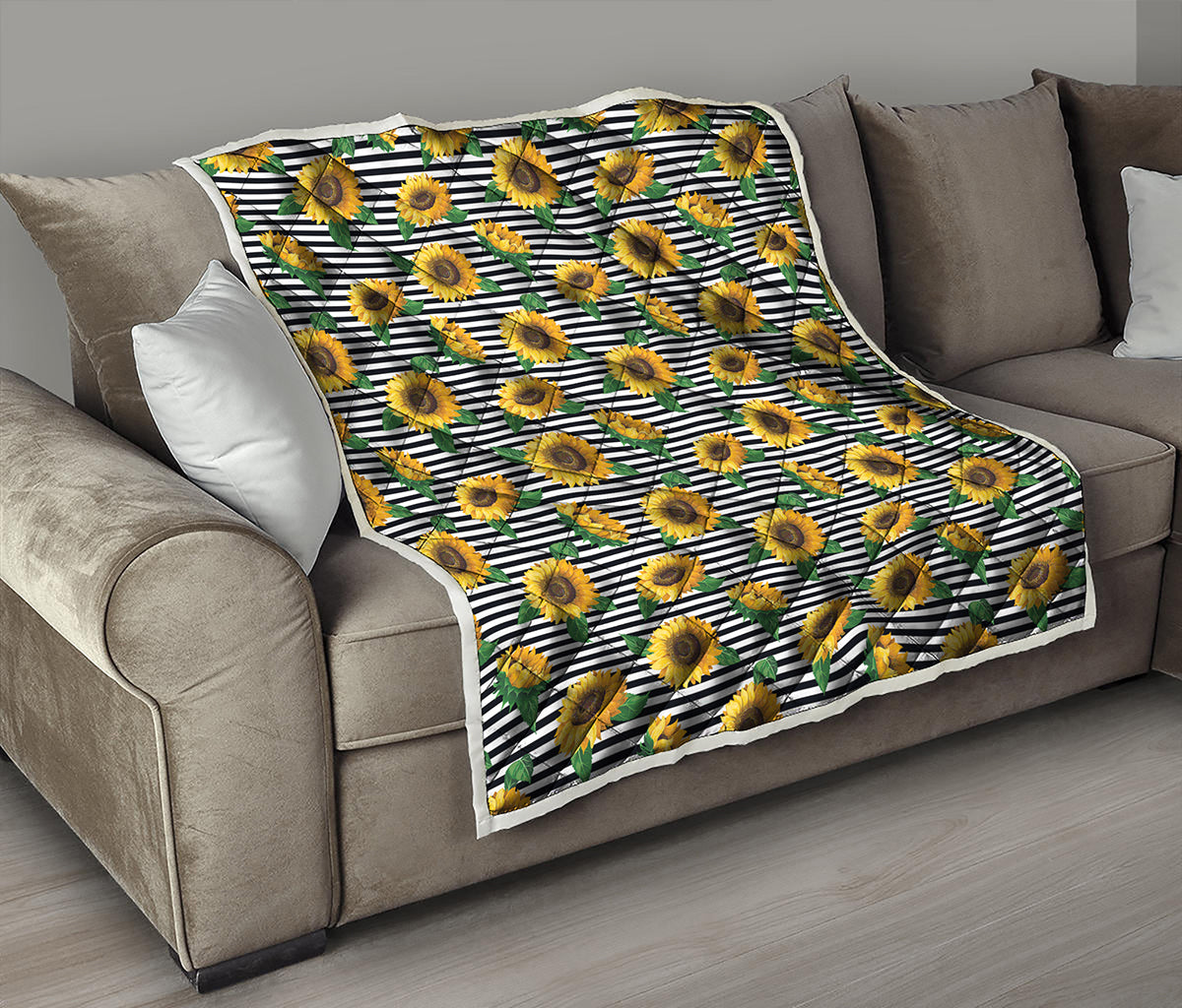 Stripe Sunflower Pattern Print Quilt