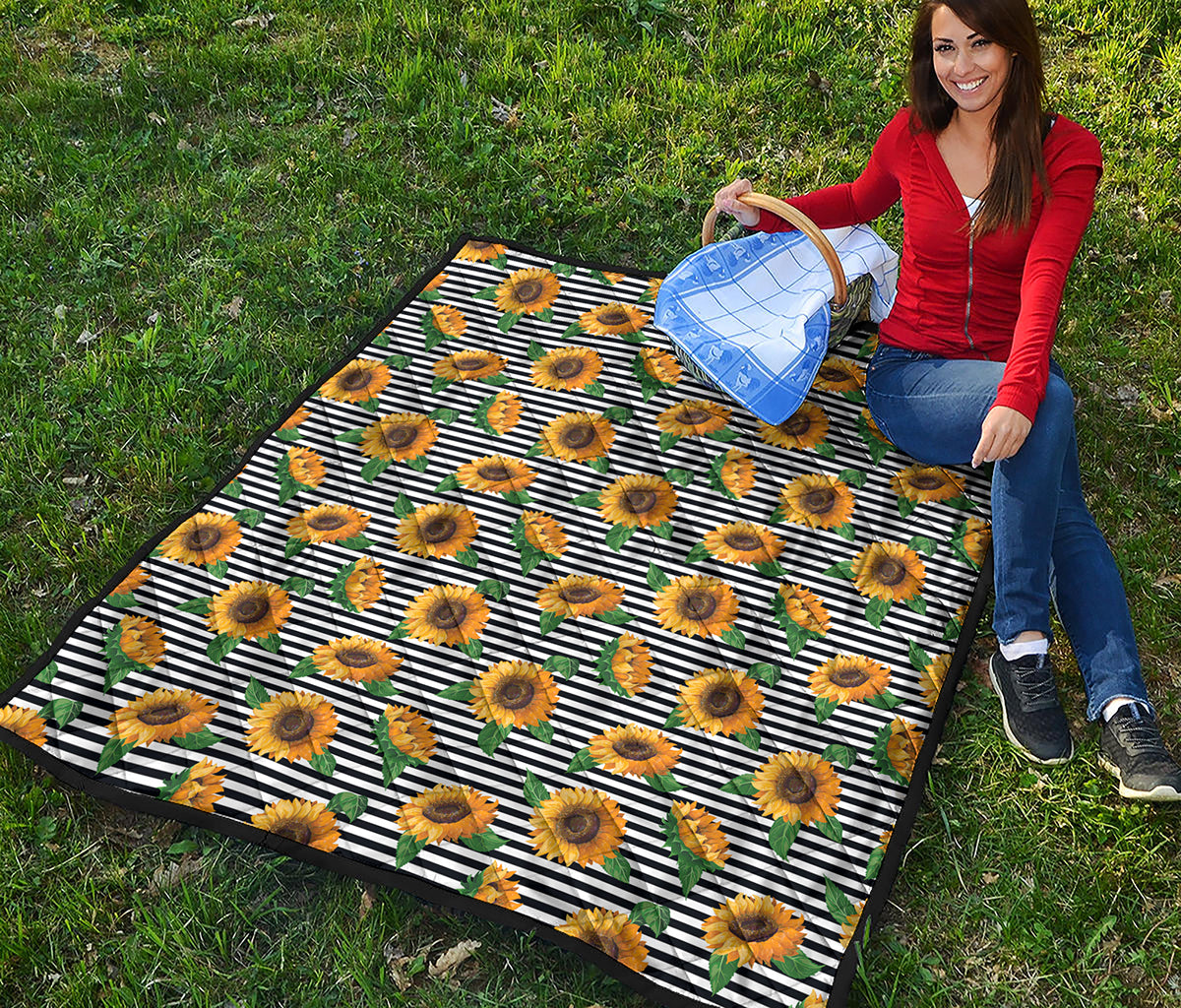 Stripe Sunflower Pattern Print Quilt