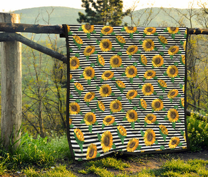 Stripe Sunflower Pattern Print Quilt