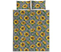 Stripe Sunflower Pattern Print Quilt Bed Set
