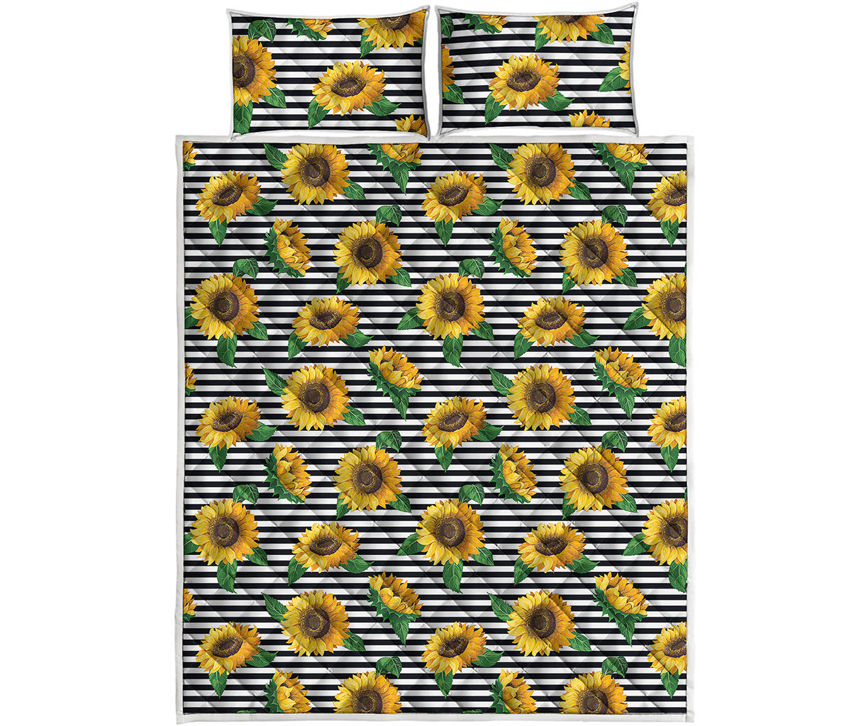 Stripe Sunflower Pattern Print Quilt Bed Set