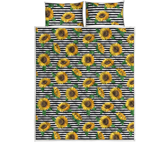 Stripe Sunflower Pattern Print Quilt Bed Set