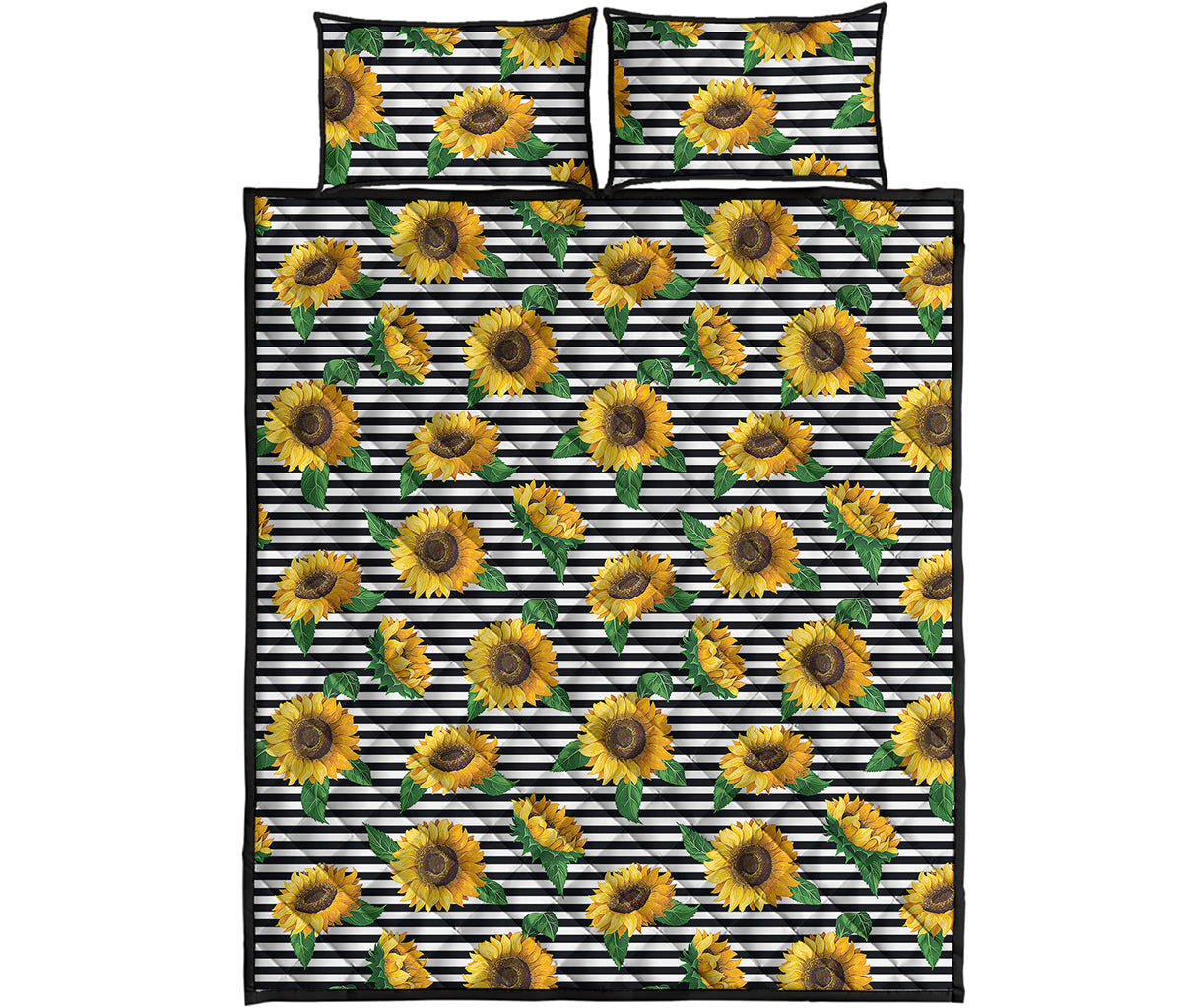 Stripe Sunflower Pattern Print Quilt Bed Set