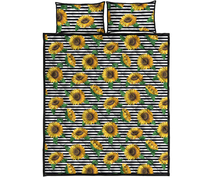Stripe Sunflower Pattern Print Quilt Bed Set