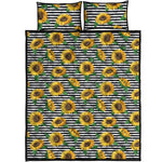 Stripe Sunflower Pattern Print Quilt Bed Set