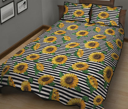 Stripe Sunflower Pattern Print Quilt Bed Set