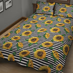Stripe Sunflower Pattern Print Quilt Bed Set