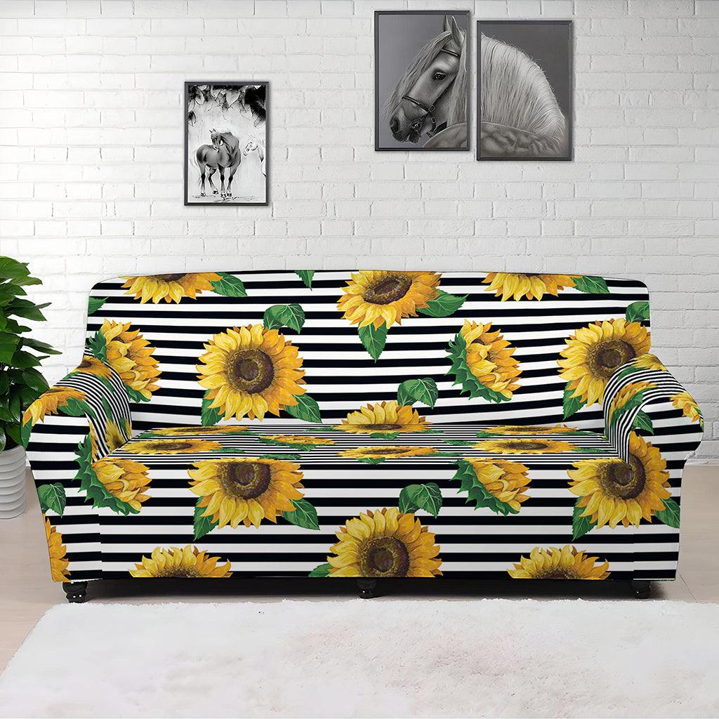 Stripe Sunflower Pattern Print Sofa Cover
