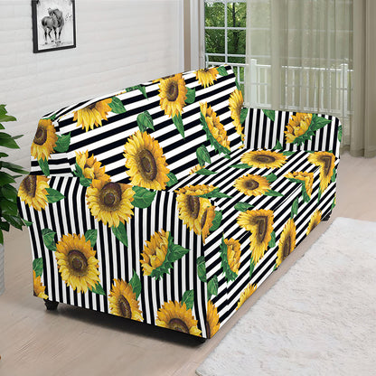 Stripe Sunflower Pattern Print Sofa Cover