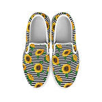 Stripe Sunflower Pattern Print White Slip On Shoes