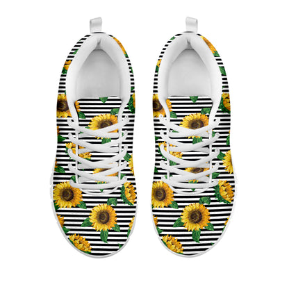 Stripe Sunflower Pattern Print White Sneakers