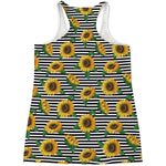 Stripe Sunflower Pattern Print Women's Racerback Tank Top