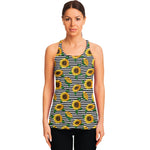 Stripe Sunflower Pattern Print Women's Racerback Tank Top