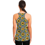 Stripe Sunflower Pattern Print Women's Racerback Tank Top