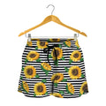 Stripe Sunflower Pattern Print Women's Shorts