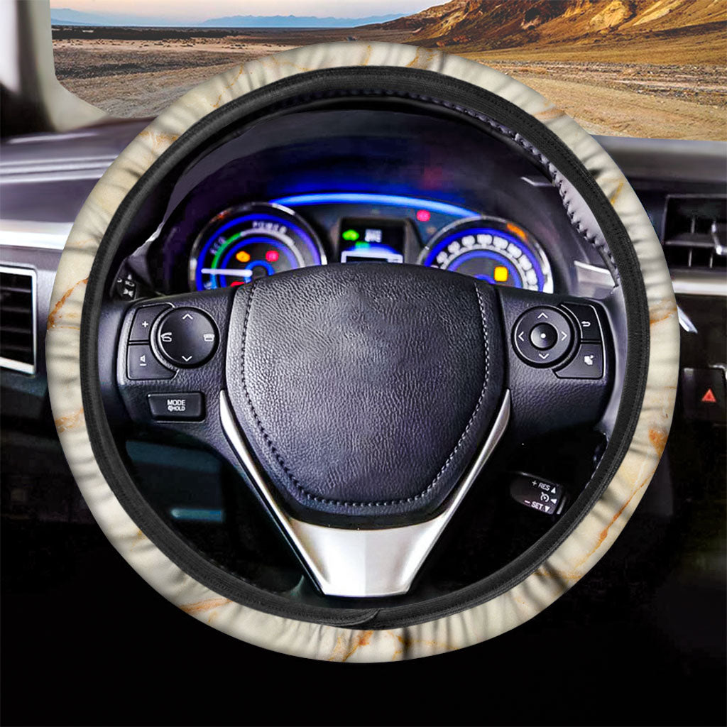 Sugar Brown Marble Print Car Steering Wheel Cover