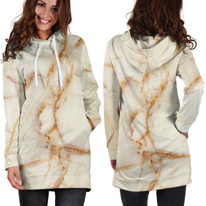 Sugar Brown Marble Print Hoodie Dress GearFrost